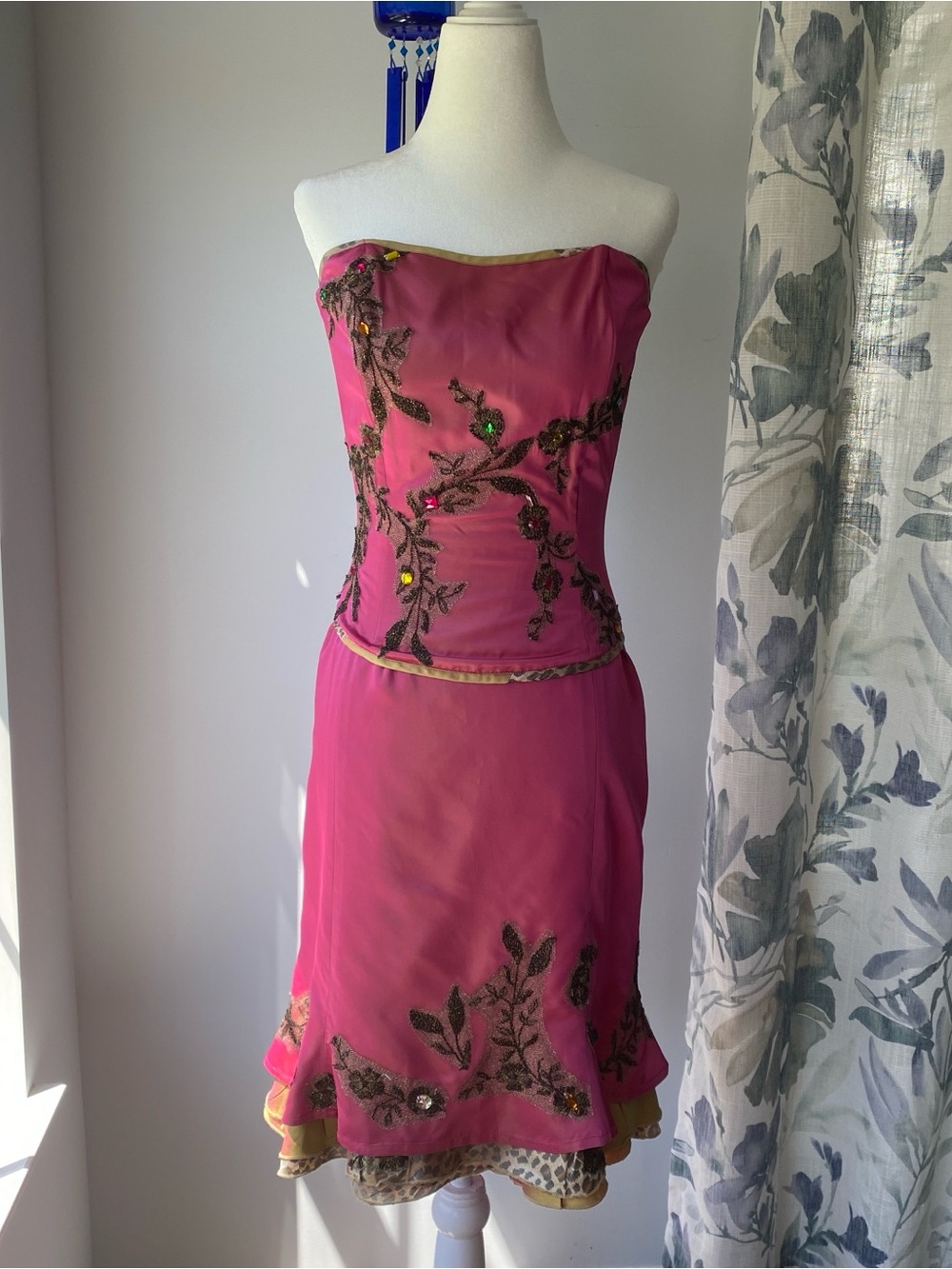 Vintage y2k Ella Singh pink beaded Floral embroidered fairy midi dress 4